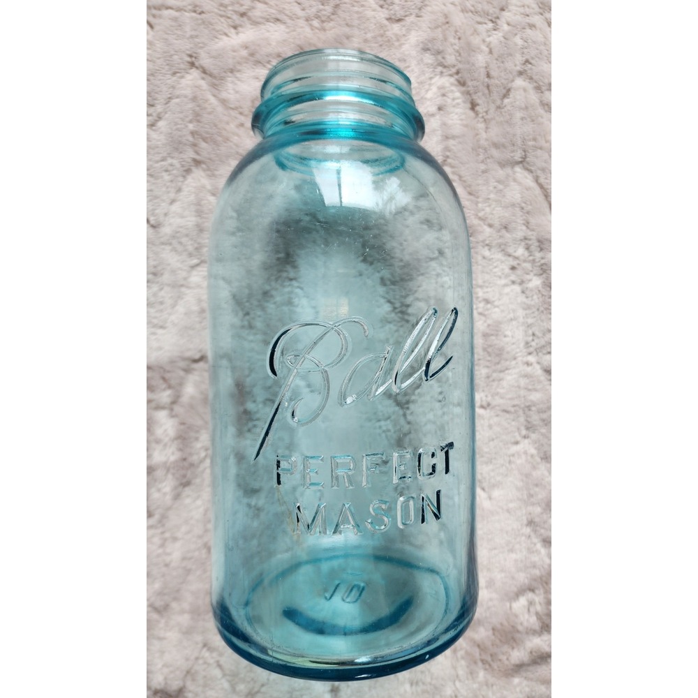 Vintage Ball Perfect Mason Jar Half Gallon Aqua Blue Glass #10